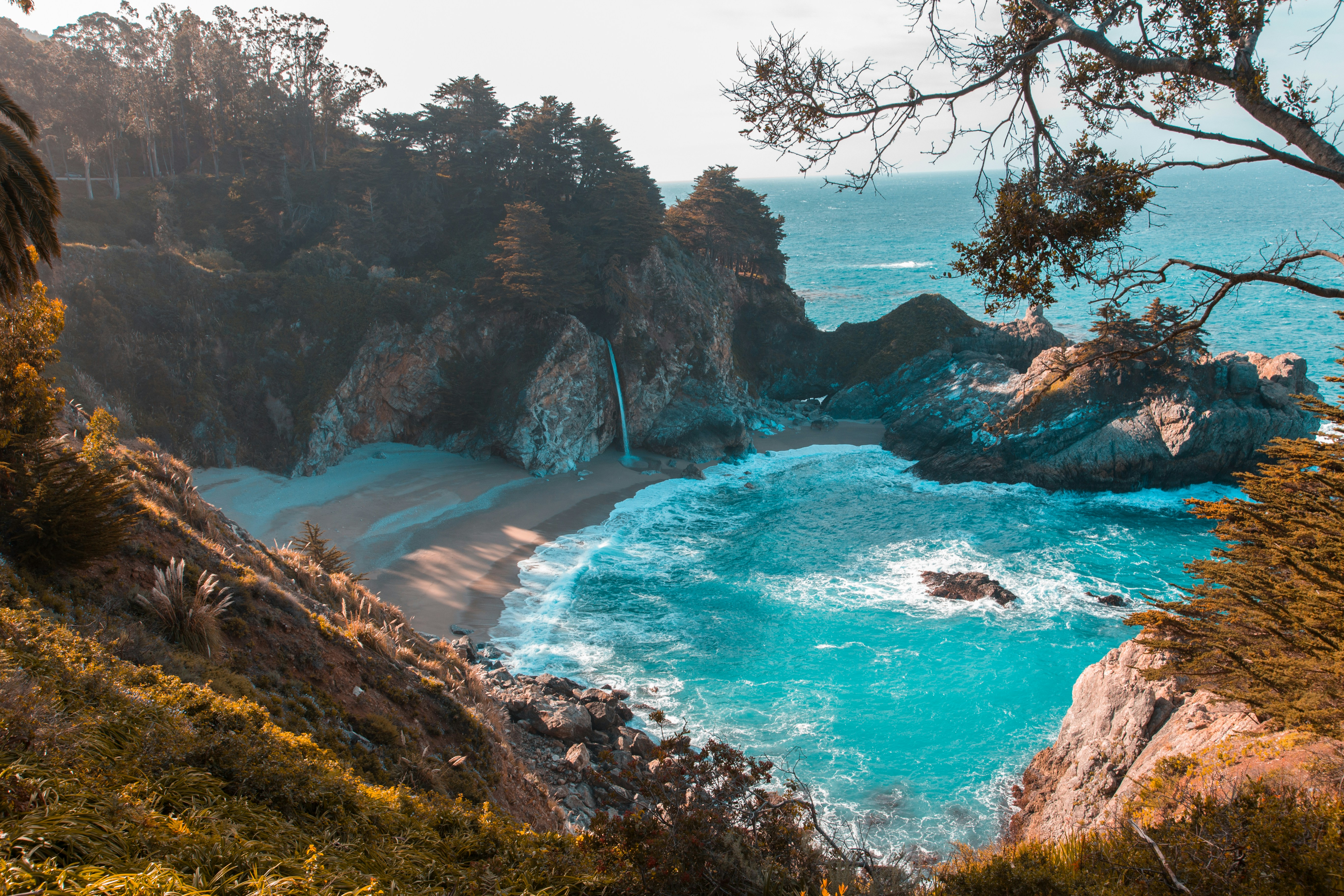 Top view of a blue water beach