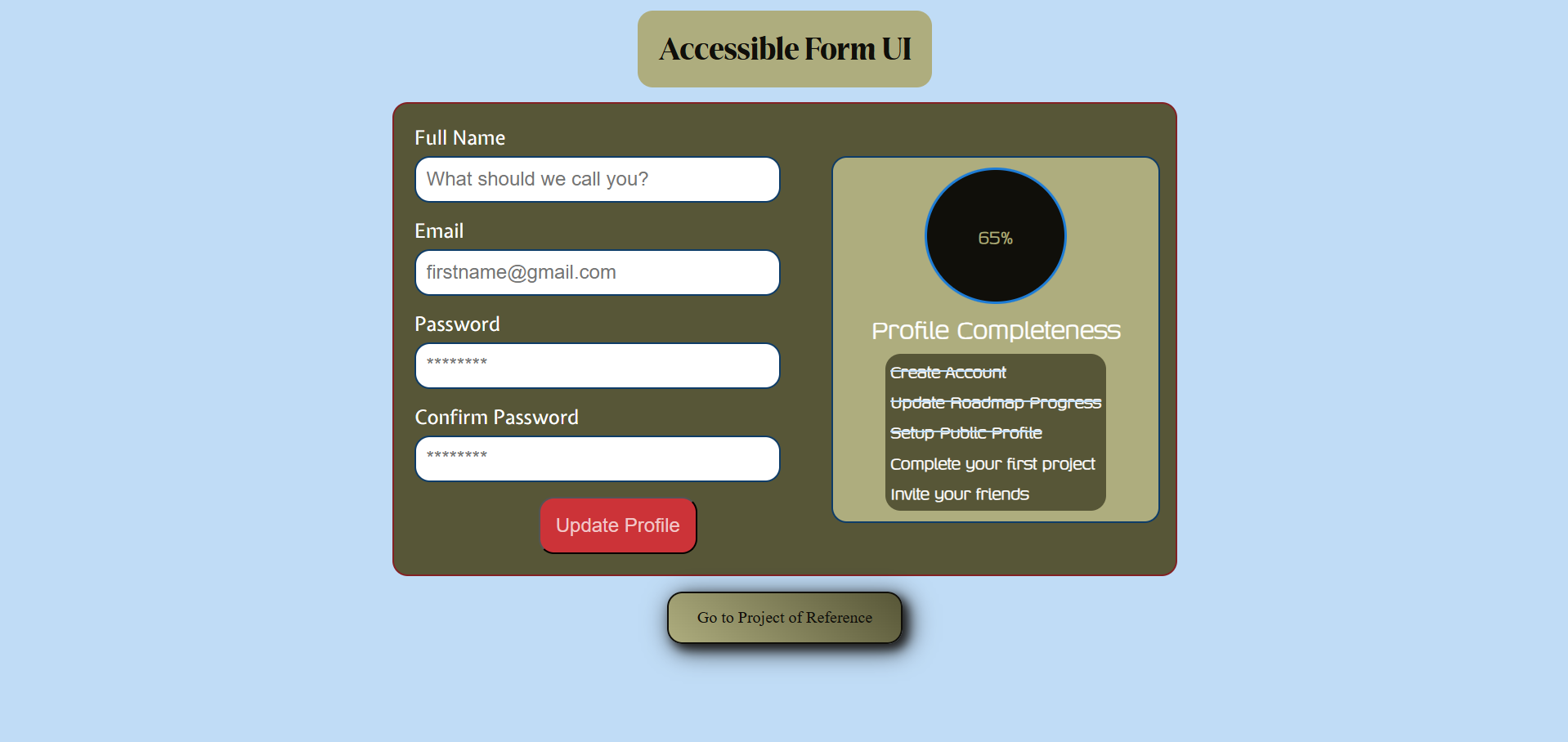 Accessible Form UI screenshot
